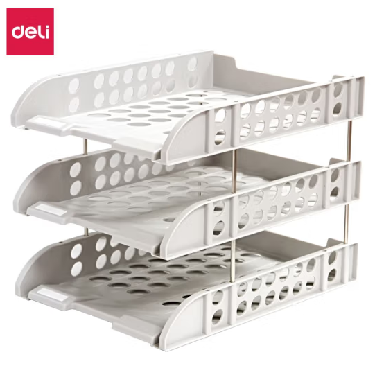 得力(deli)三层文件盘文件篮文件座资料框文件架办公用品多层加厚文件夹文件座简易桌上资料夹 9217